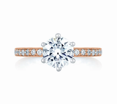 A.JAFFE QUILTED COLLECTION TWO TONE DIAMOND ENGAGEMENT RING WITH DELICATE ROSE GOLD QUILTED INTERIO