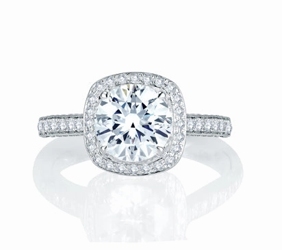 A.JAFFE QUILTED COLLECTION TWO TONE SOPHISTICATED HALO DIAMOND QUILTED ENGAGEMENT RING 0.54