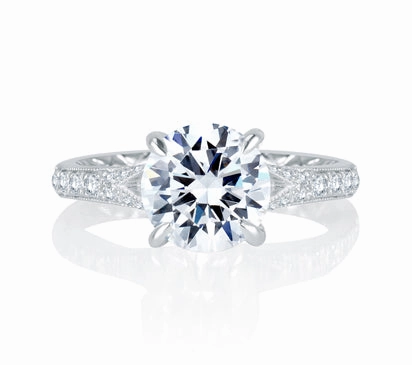A.JAFFE QUILTED COLLECTION UNIQUE FLORAL SPLIT SHANK FOUR PRONG ROUND DIAMOND QUILTED ENGAGEMENT RI