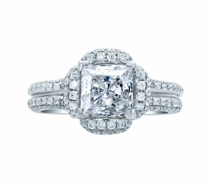 A.JAFFE SEASONS OF LOVE FLORAL PRINCESS CUT DELICATE PAV BRIDAL ENGAGEMENT RING 0.98            (n