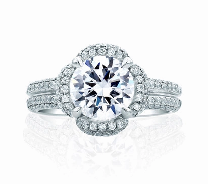 A.JAFFE SEASONS OF LOVE FLORAL ROUND CUT DELICATE PAV BRIDAL ENGAGEMENT RING 0.94             (not
