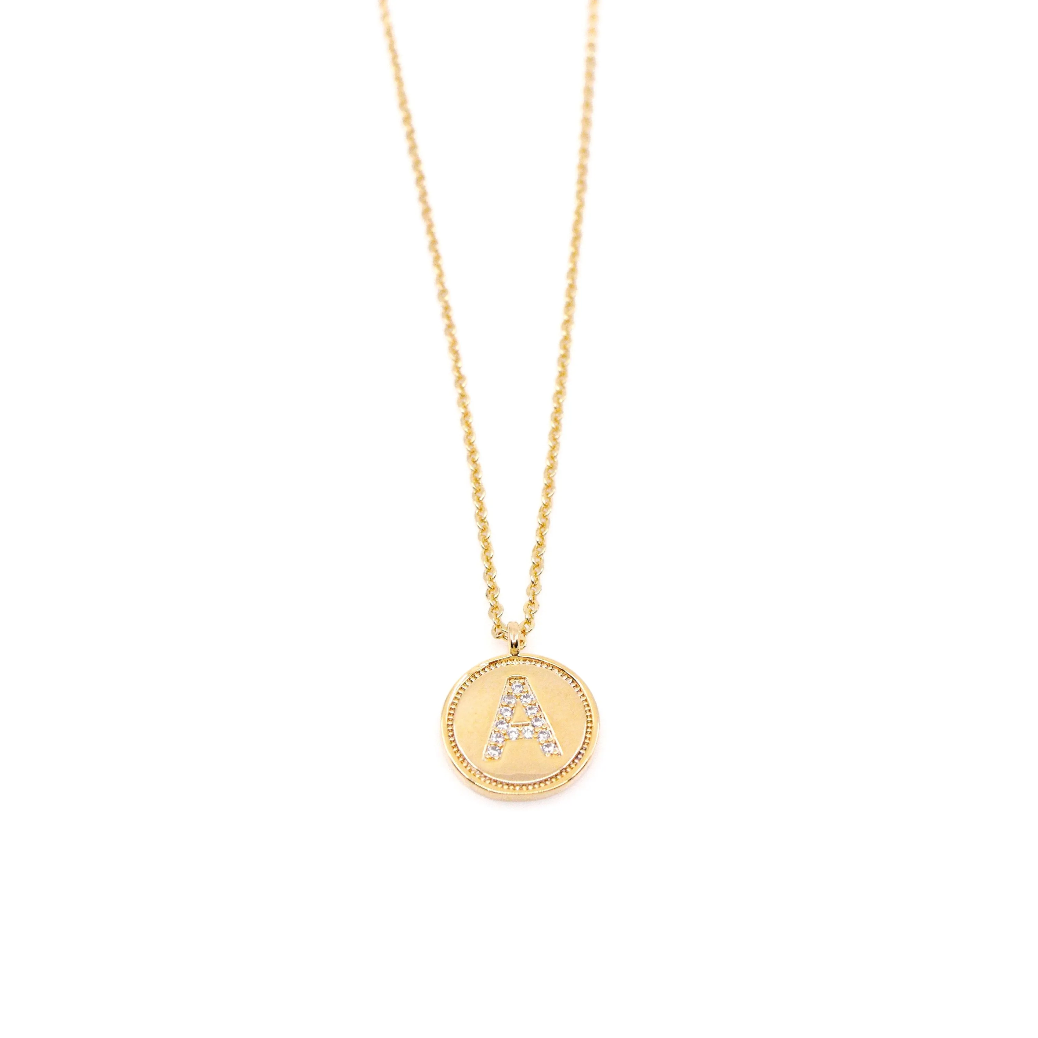 Alphabet Letter Necklace - Gold Sparkle Circle