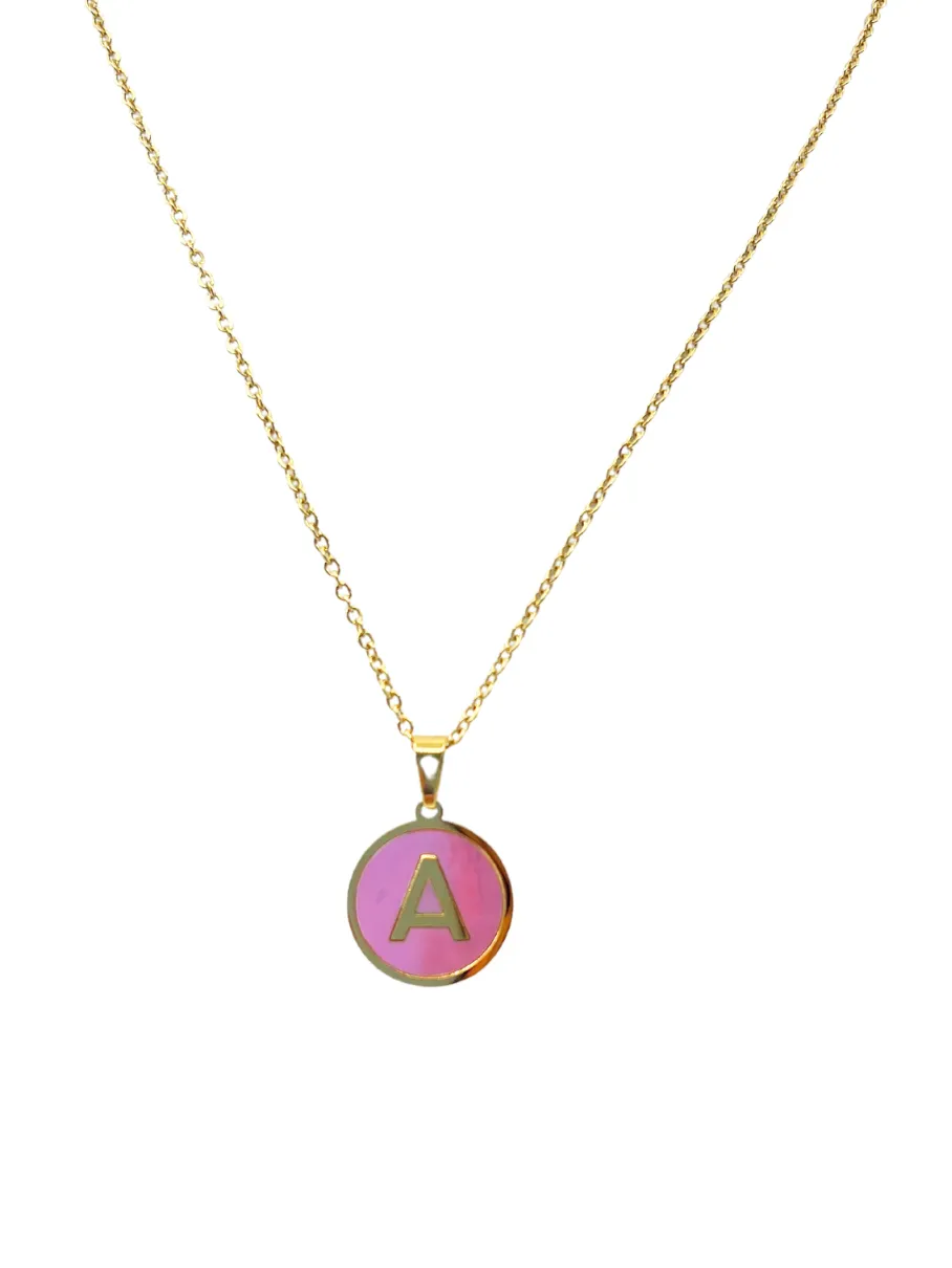 Alphabet Letter Necklace - Round Mother of Pearl