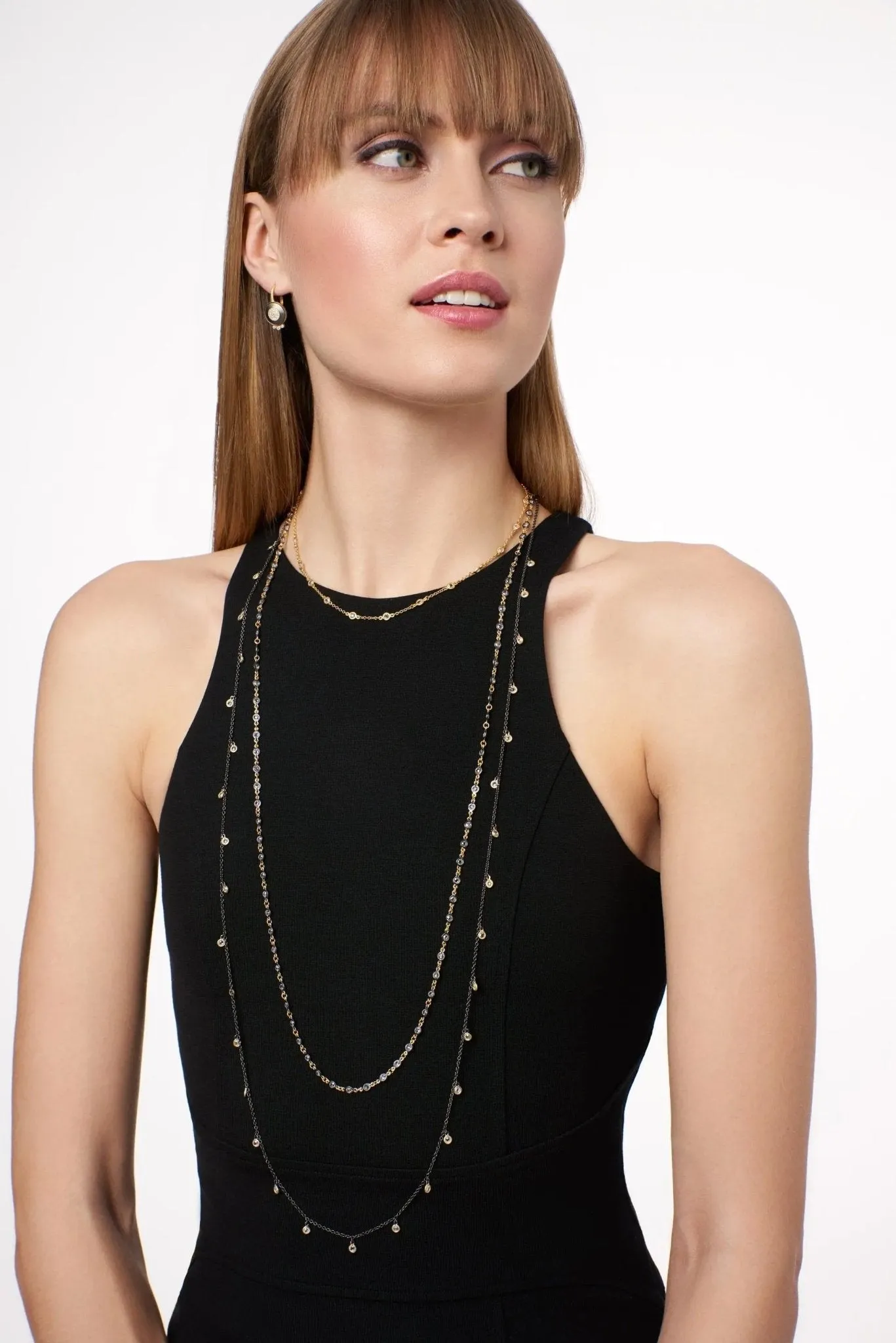 Bezel Droplet Strand Necklace
