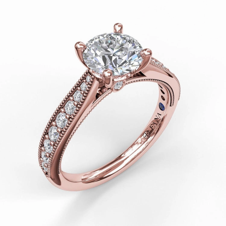 Classic Diamond Engagement Ring with Detailed Milgrain Band