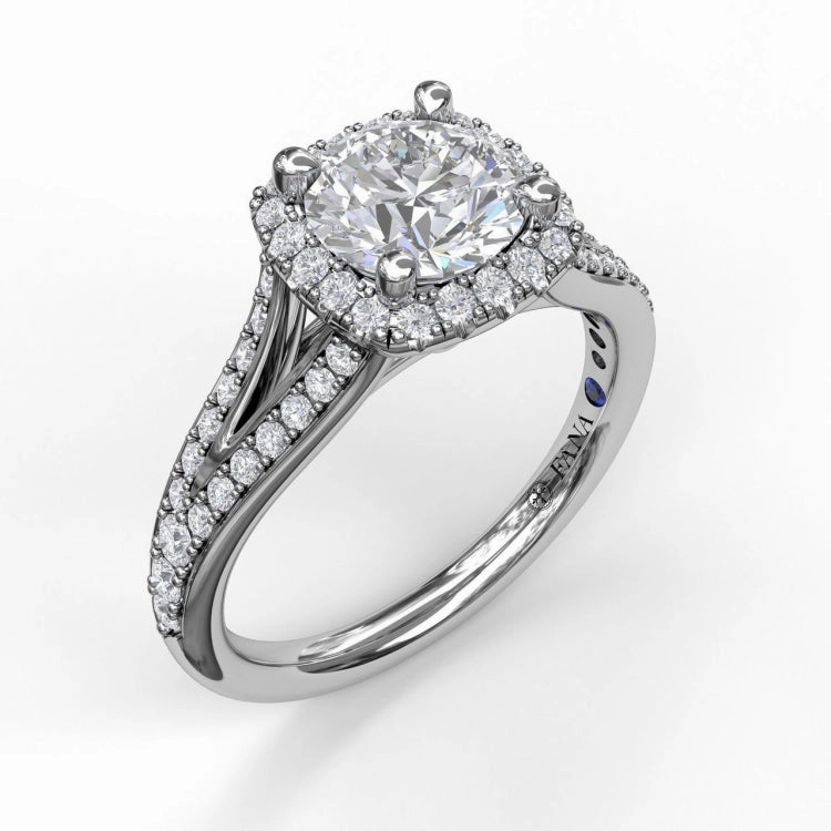 Classic Diamond Halo Engagement Ring with a Subtle Split Band