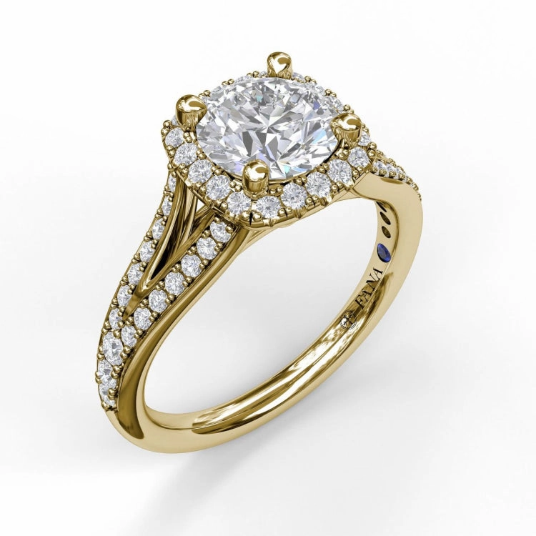 Classic Diamond Halo Engagement Ring with a Subtle Split Band