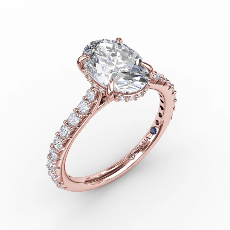 Classic Oval Diamond Solitaire Engagement Ring With Hidden Pav Halo