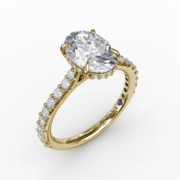 Classic Oval Diamond Solitaire Engagement Ring With Hidden Pav Halo