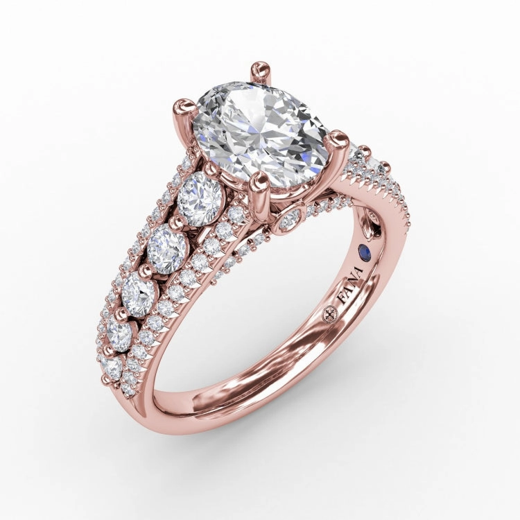 Classic Oval Diamond Solitaire Engagement Ring With Triple-Row Diamond Band