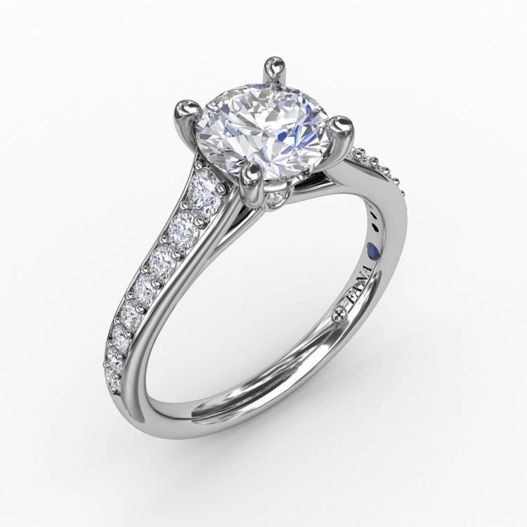 Classic Round Diamond Solitaire Engagement Ring With Diamond Band