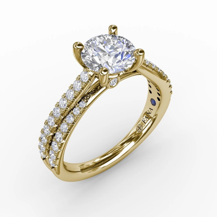 Classic Round Diamond Solitaire Engagement Ring With Double-Row Diamond Shank