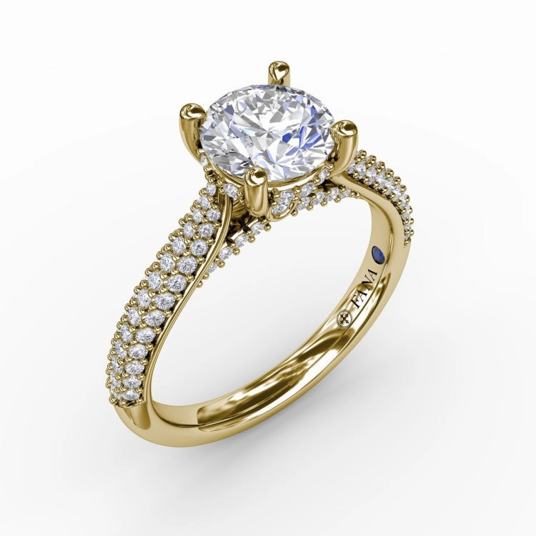 Classic Round Diamond Solitaire Engagement Ring With Double-Row Pav Diamond Shank