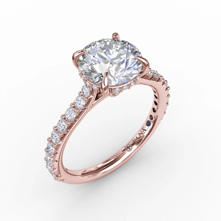 Classic Round Diamond Solitaire Engagement Ring With Hidden Pav Halo