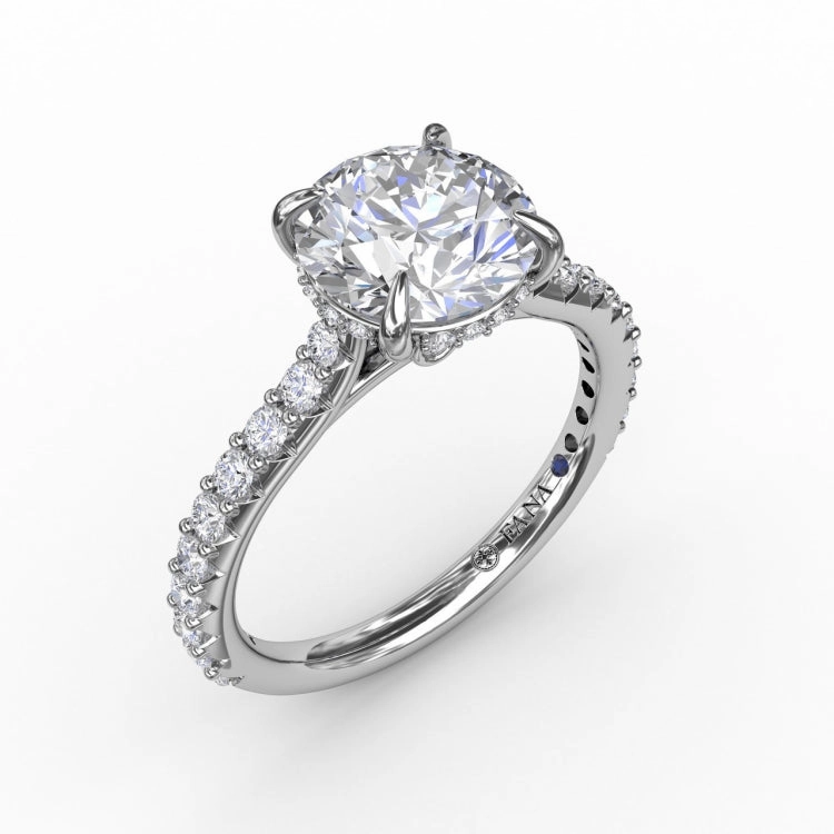 Classic Round Diamond Solitaire Engagement Ring With Hidden Pav Halo
