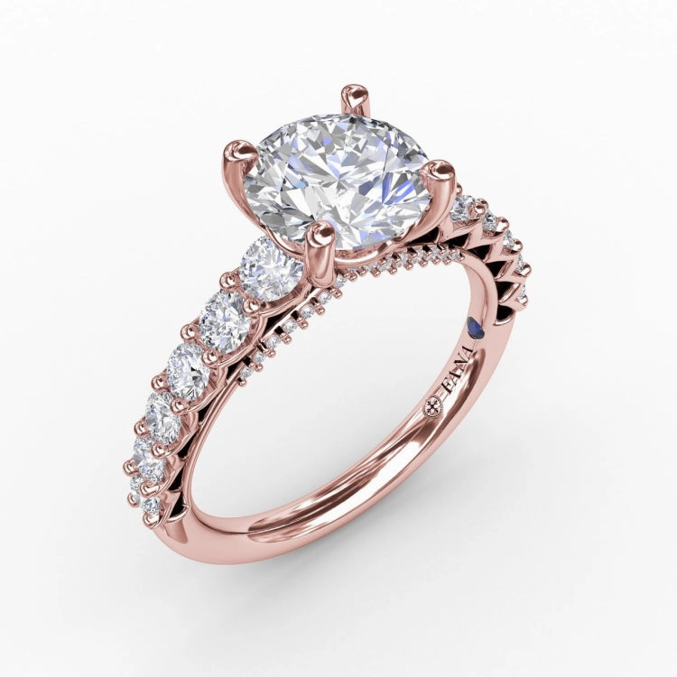 Contemporary Diamond Solitaire Engagement Ring With Openwork Diamond Band