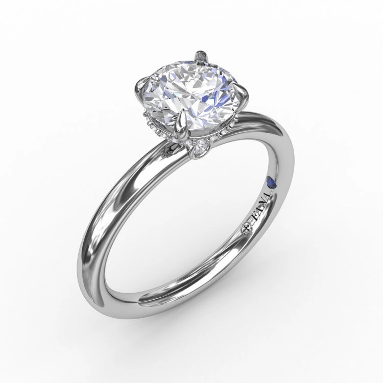 Contemporary Round Diamond Solitaire Engagement Ring With Hidden Pav Halo
