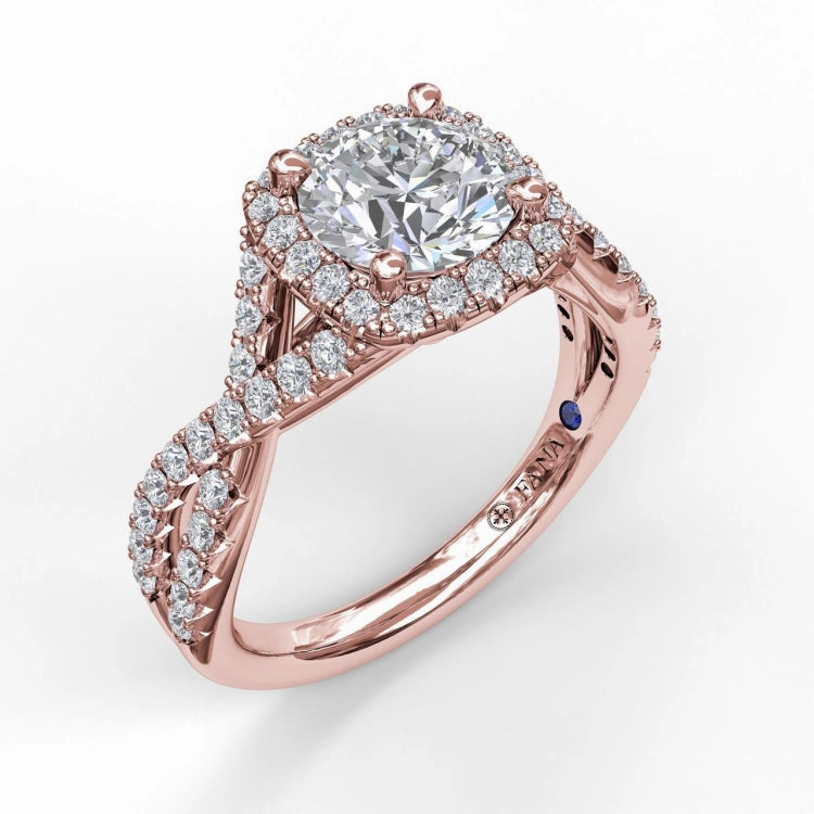 Cushion Halo With Diamond And Gold Twist Engagement Ring