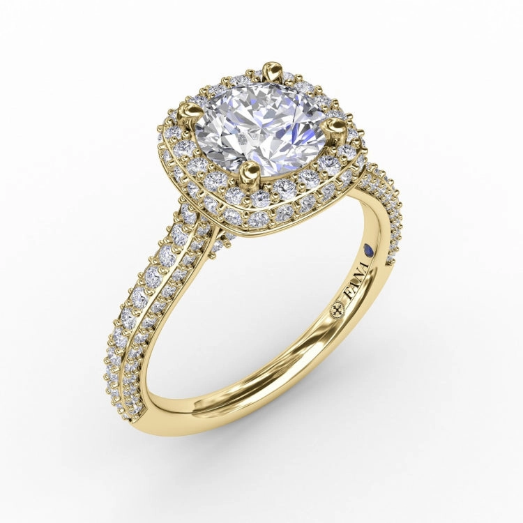 Cushion-Shaped Waterfall Halo Engagement Ring With Pav Band