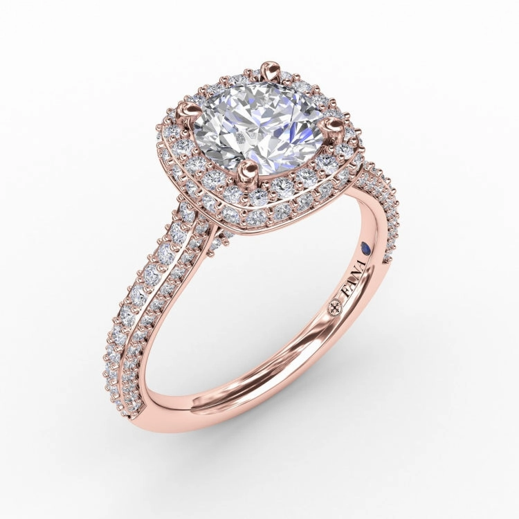 Cushion-Shaped Waterfall Halo Engagement Ring With Pav Band