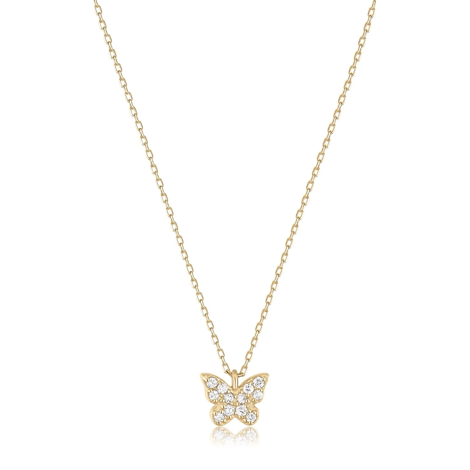 Diamond Butterfly in 14K Gold Dainty Necklace