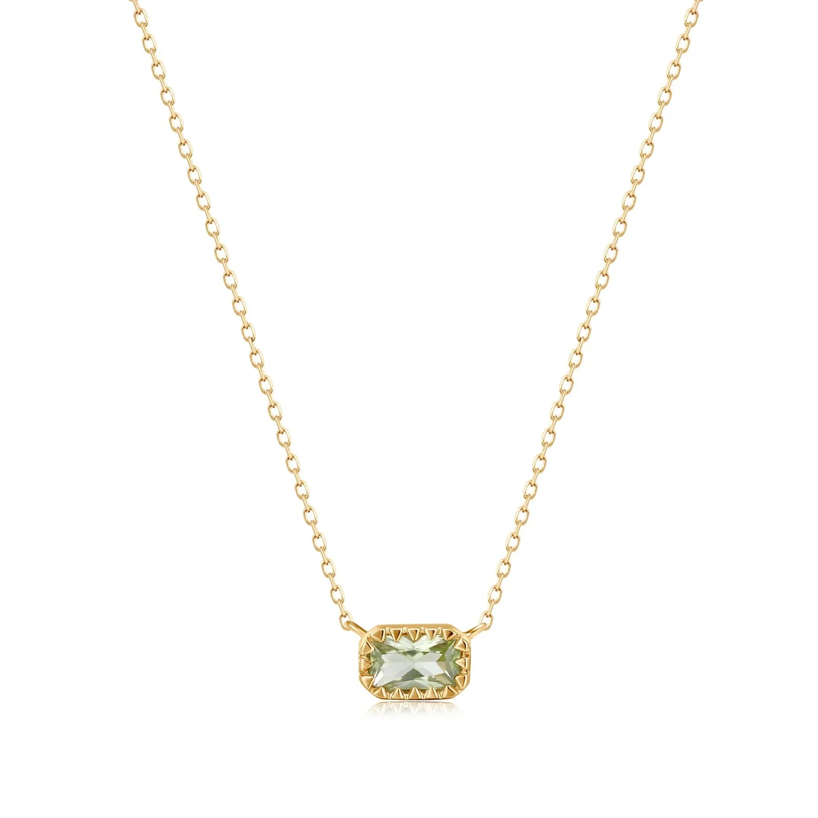Diamond Green Square in 14K Gold Dainty Necklace