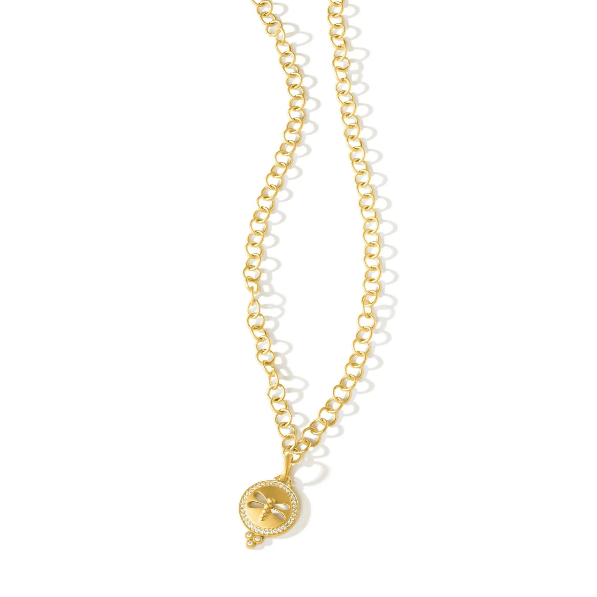 Dragonfly Round Disc Chain Link Necklace