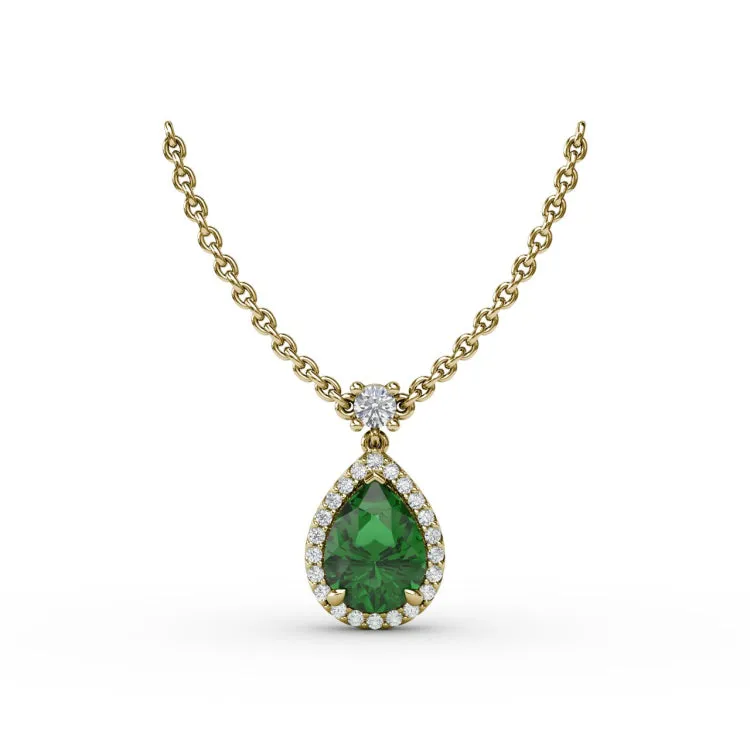 Emerald and Diamond Teardrop Necklace
