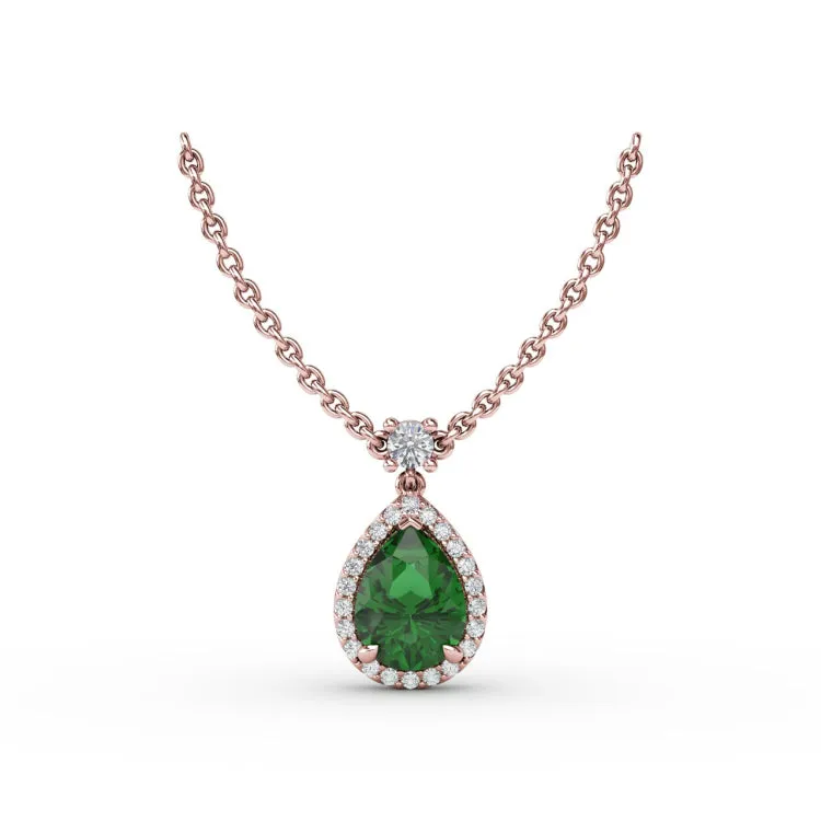 Emerald and Diamond Teardrop Necklace