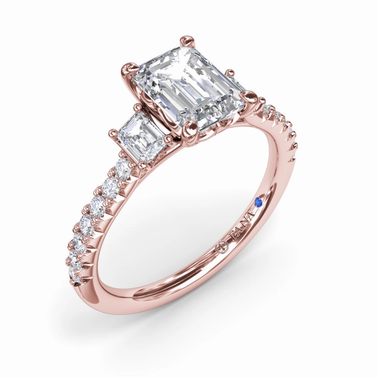 Enchanted Three Stone Emerald Diamond Engagement Ring