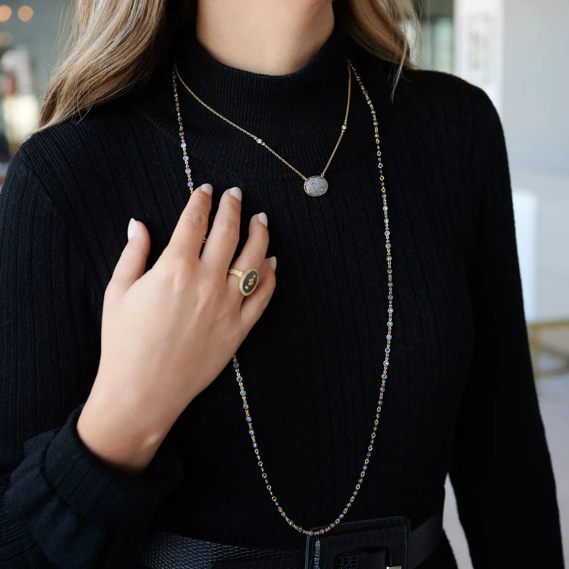 Faceted Stones Wrap Chain Necklace