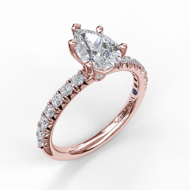 Five-Prong Pear Cut Solitaire Ring With Pave