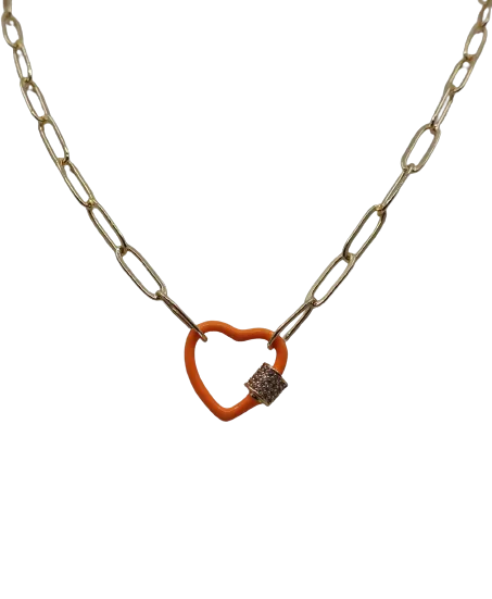 Gold Paperclip Chain Link Necklace - Neon Hearts