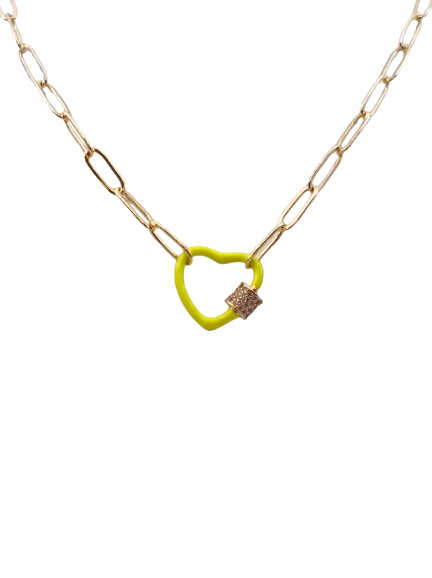 Gold Paperclip Chain Link Necklace - Neon Hearts