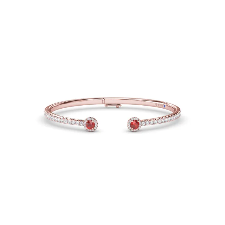 Halo Ruby and Diamond Bangle