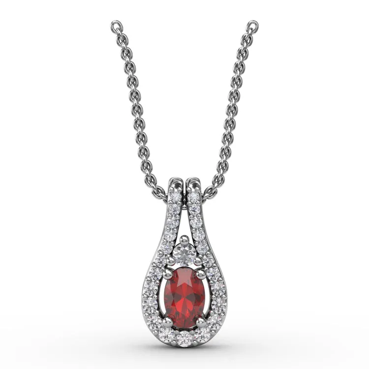 Halo Teardrop Ruby and Diamond Pendant