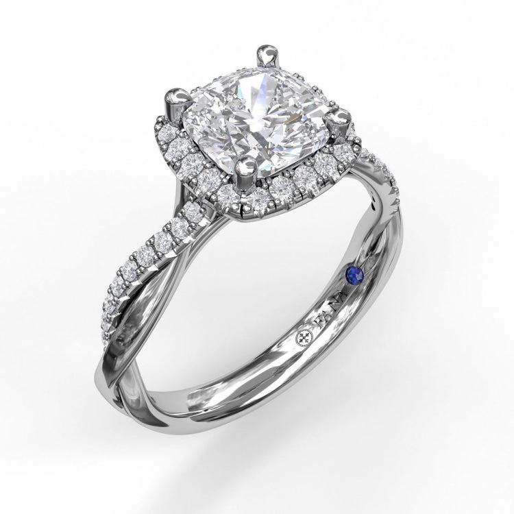 Halo Engagement Ring With Criss Cross Diamond Band