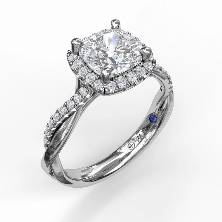 Halo Engagement Ring With Criss Cross Diamond Band