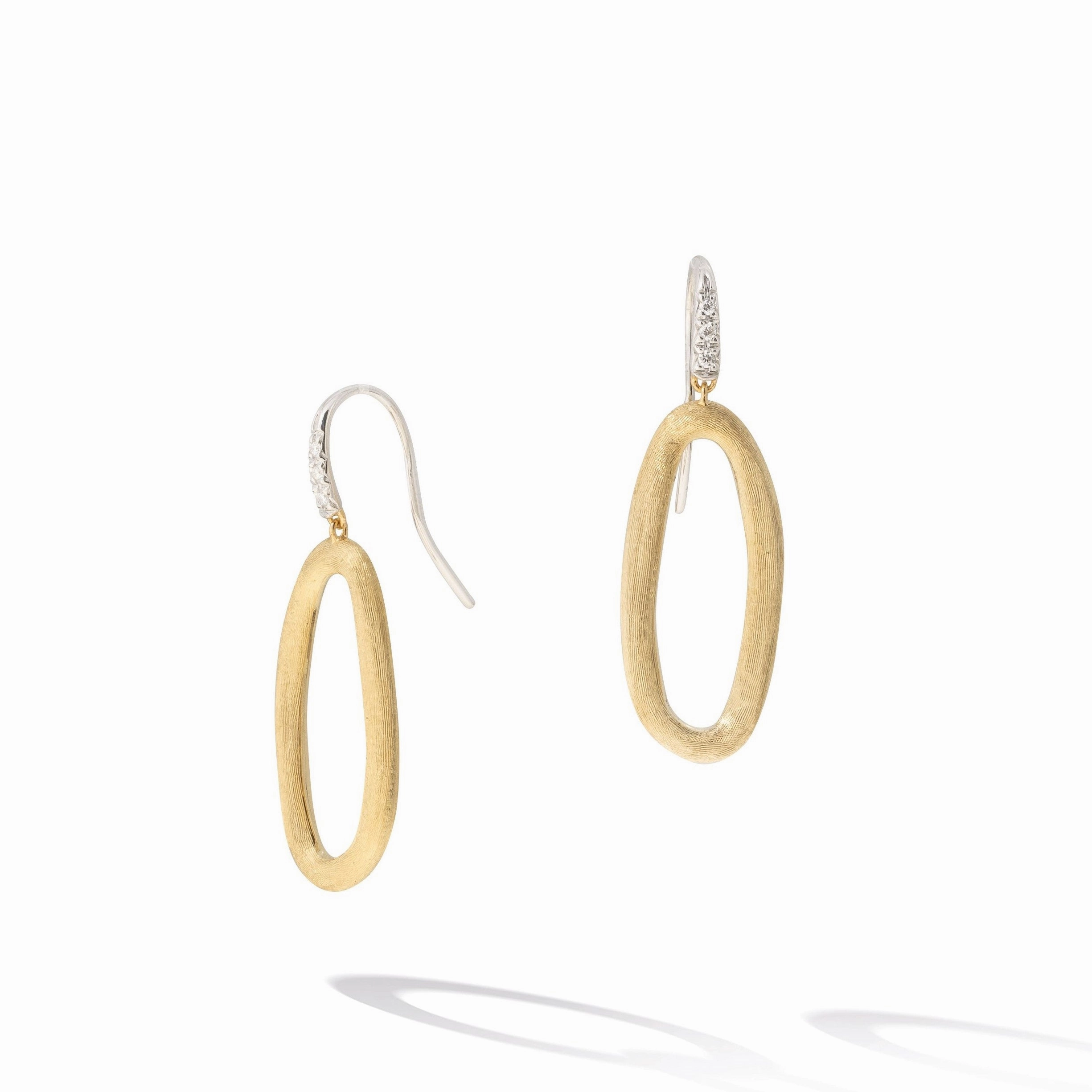 Jaipur Link Collection 18K Yellow & White Gold Oval Link Diamond Hook Earrings