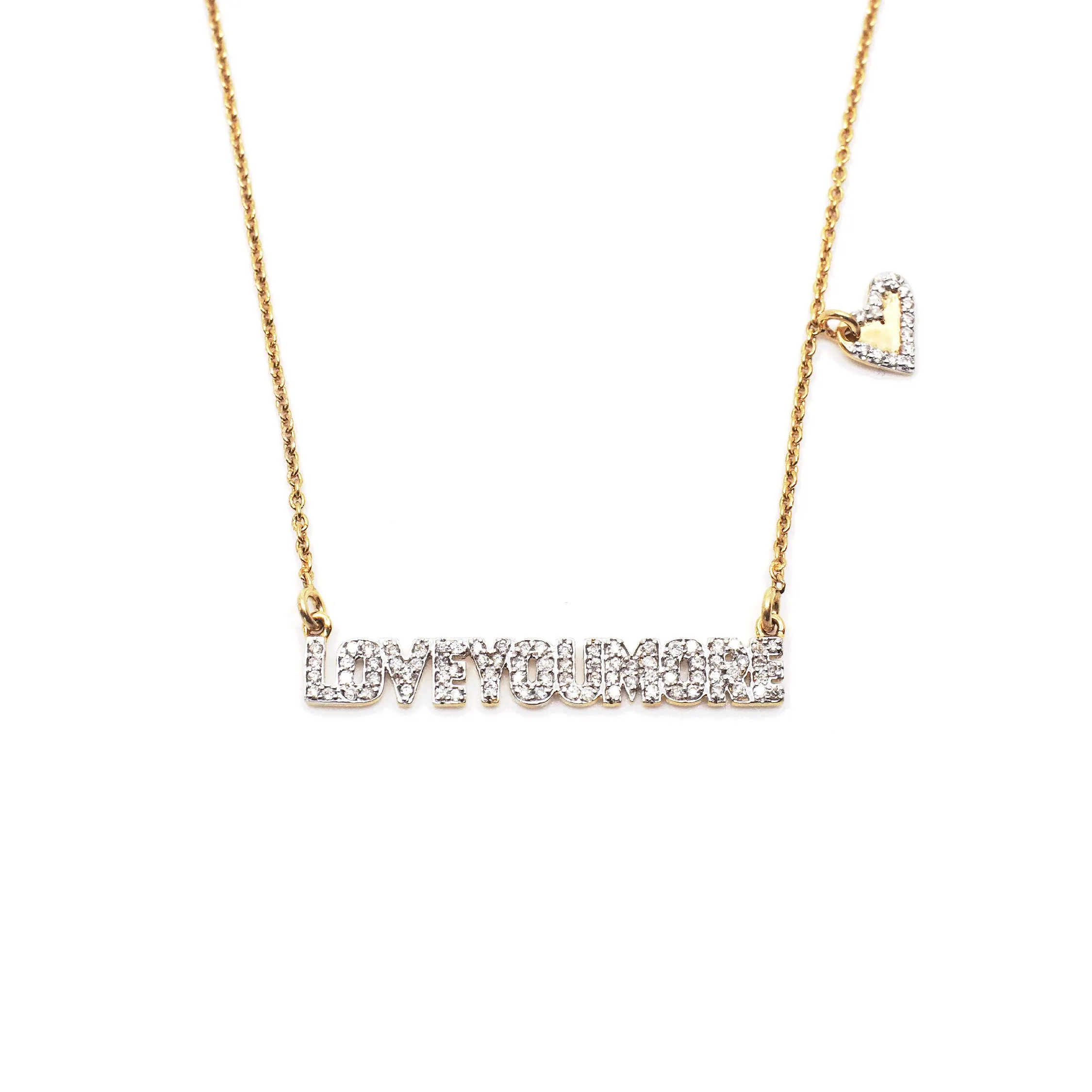Love You More Bar Necklace in White Diamond & 14K Gold