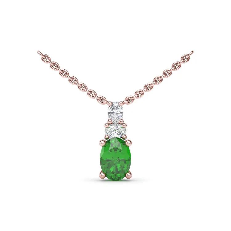 Oval Solitaire Emerald and Diamond Necklace