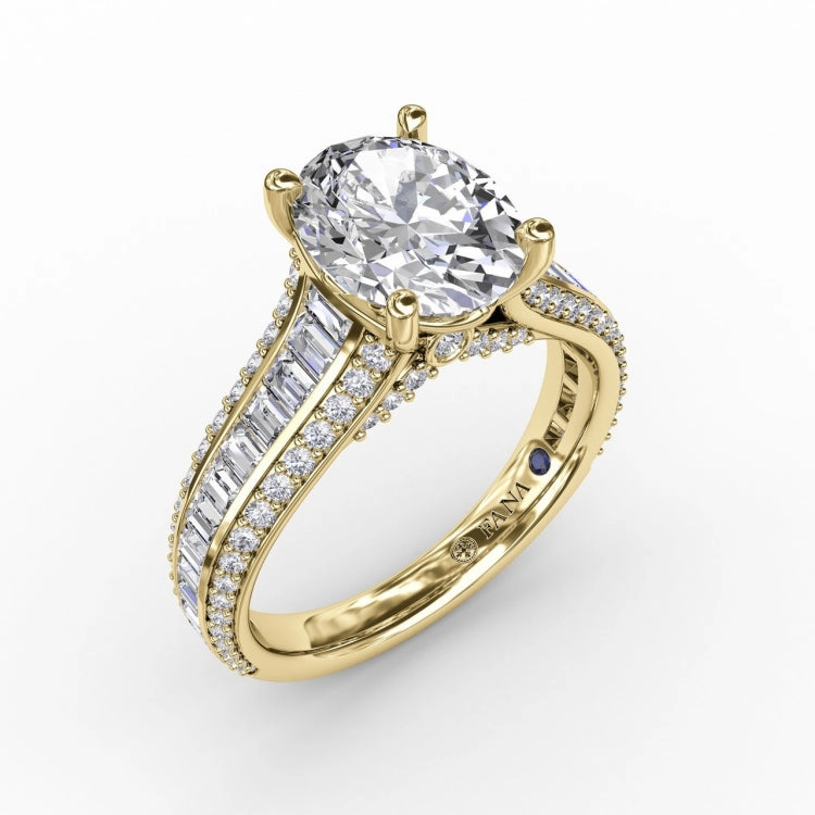 Oval Diamond Solitaire Engagement Ring With Baguettes and Pav