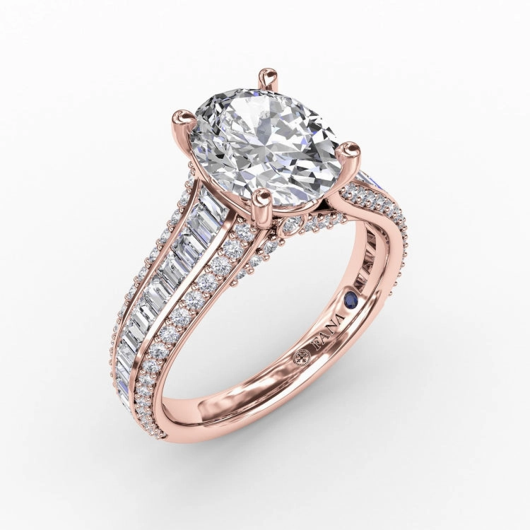 Oval Diamond Solitaire Engagement Ring With Baguettes and Pav