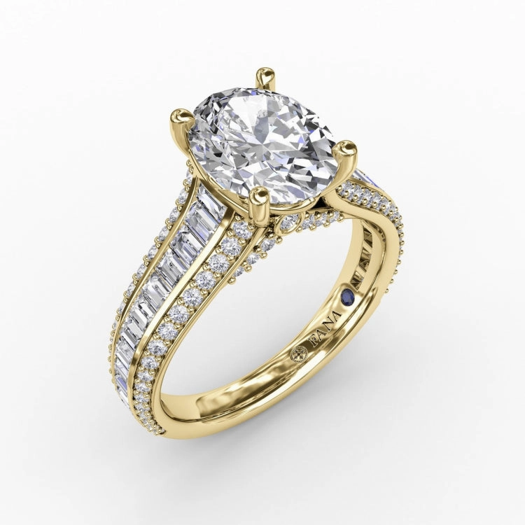 Oval Diamond Solitaire Engagement Ring With Baguettes and Pav