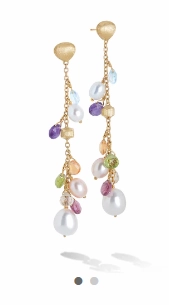 Paradise Collection 18K Yellow Gold Mixed Gemstone and Pearl Long Drop Earrings