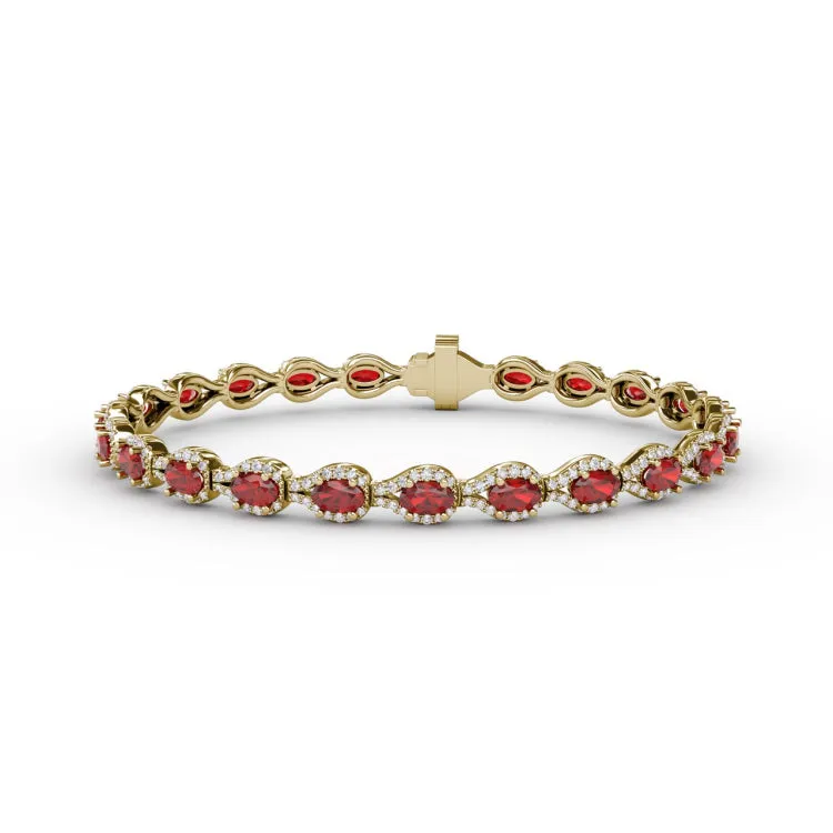 Pear-Shaped Diamond & Ruby Bracelet