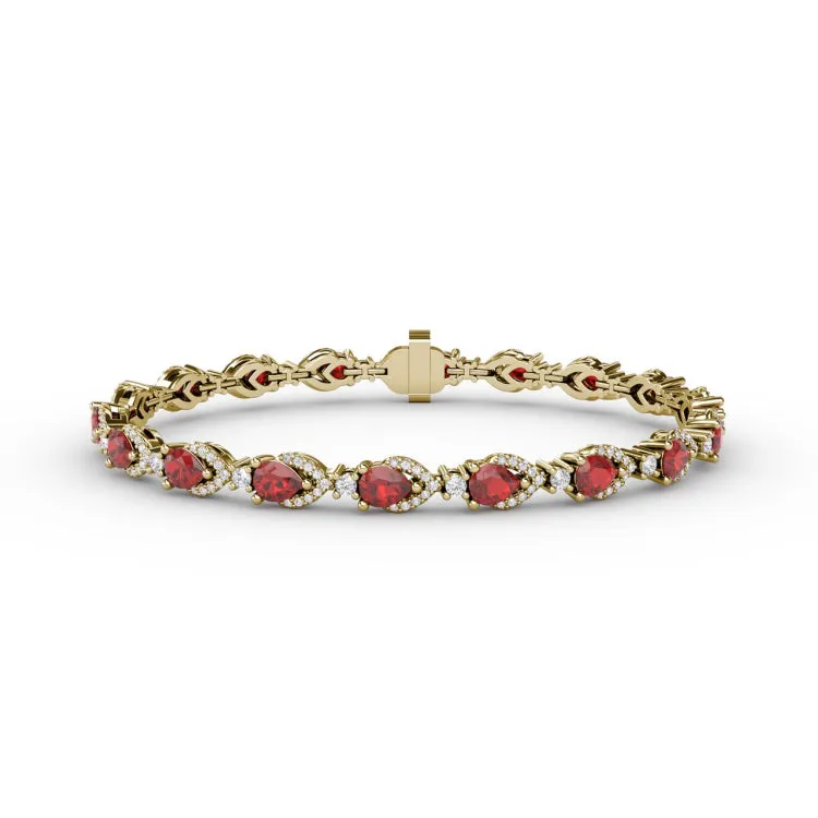 Pear-Shaped Ruby and Diamond Bracelet