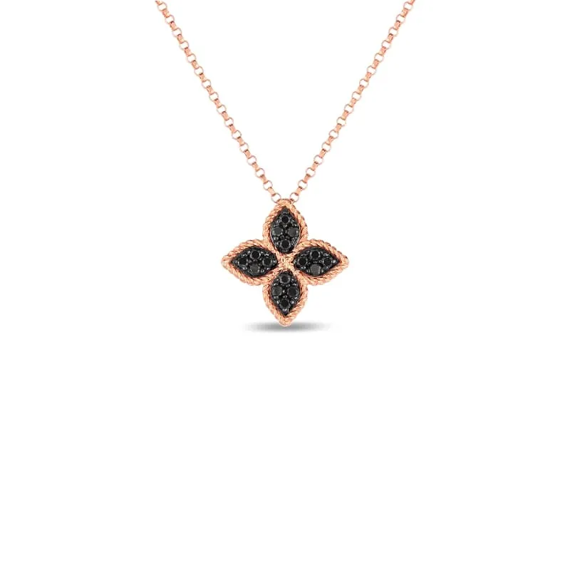 ROBERTO COIN 18K BLACK & WHITE DIAMOND REVERSIBLE MEDIUM FLOWER PENDANT FROM THE PRINCESS FLOWER