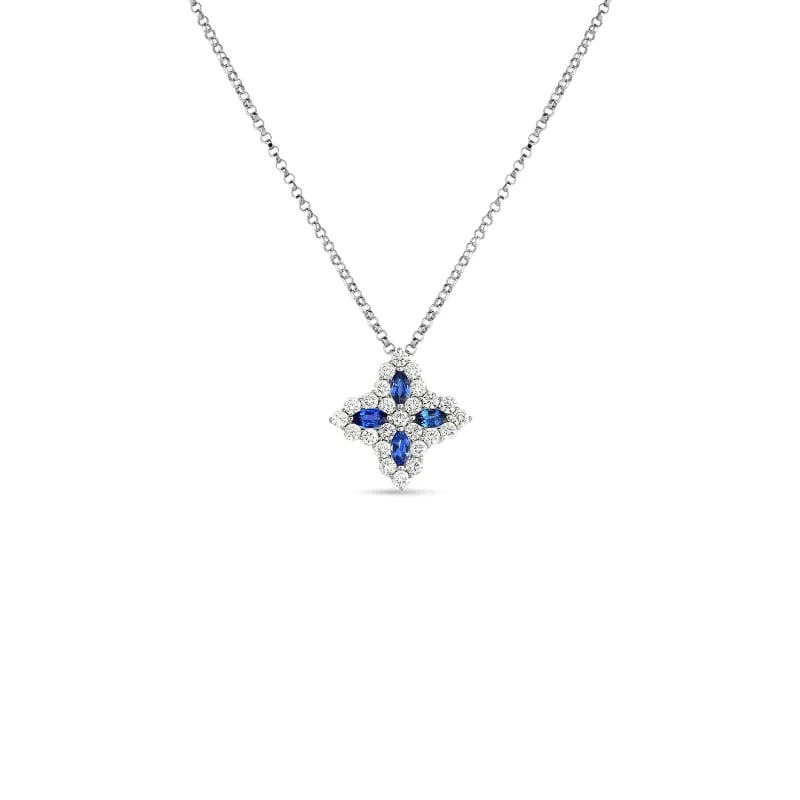 ROBERTO COIN 18K DIAMOND & SAPPHIRE MEDIUM FLOWER PENDANT FROM THE PRINCESS FLOWER