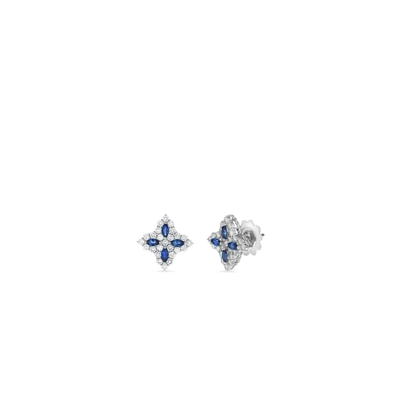 ROBERTO COIN 18K DIAMOND & SAPPHIRE MEDIUM FLOWER STUD EARRING FROM THE PRINCESS FLOWER